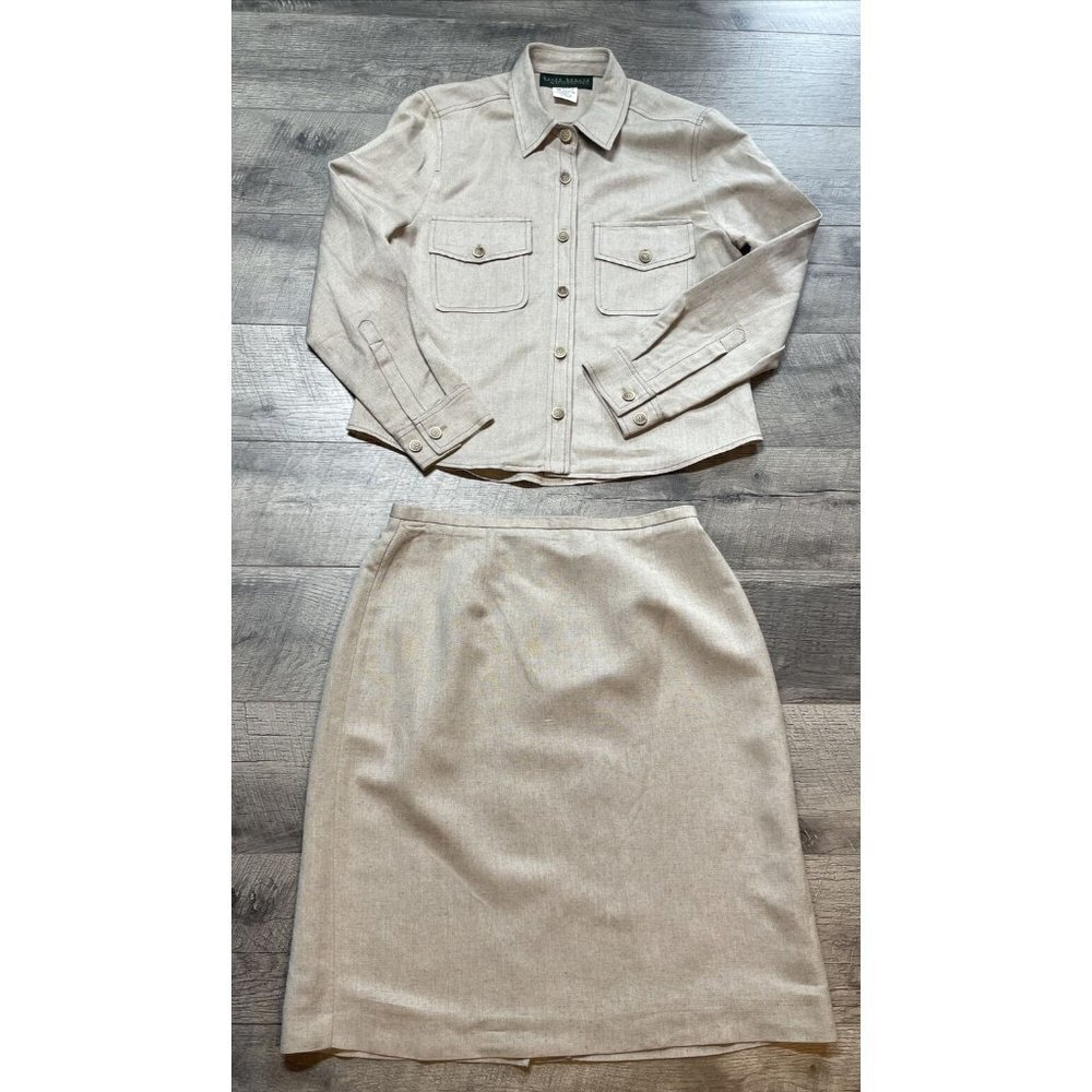Harve Benard Linen Skirt‎ Suit Womens 10 Beige Jacket Lightweight 2 Pc Outfit